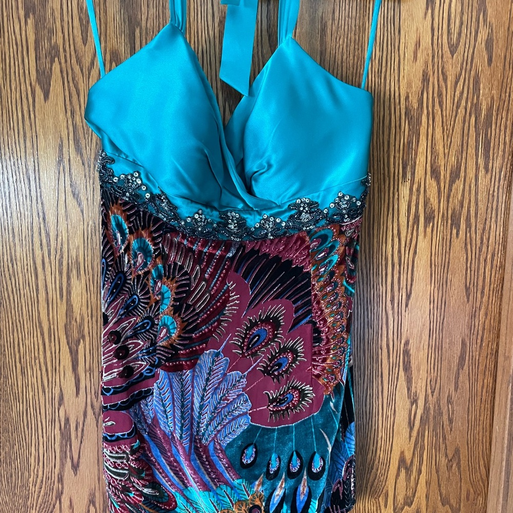 Vibrant Multicolor halter with Beaded Details on velour